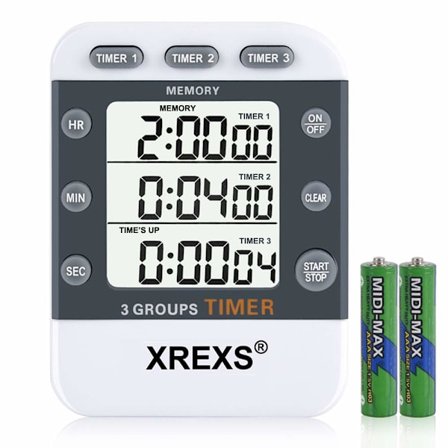 Digital kjøkkentimer magnetisk stoppeklokke med klokke, magnet, 3-nivå volum, LCD-skjerm for matlaging, sport, studier, 2 AAA-batterier