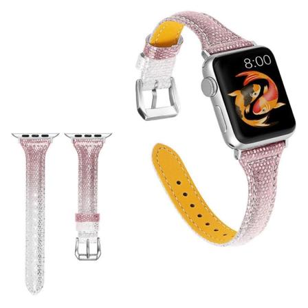 Apple Watch Series 5 44mm bling klockarmband i äkta läder - Rosa Rosa