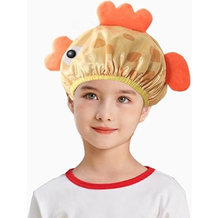 Dusjhette for barn (gul fisk) Dobbeltlags vanntett dyre-badehette for gutter og jenter