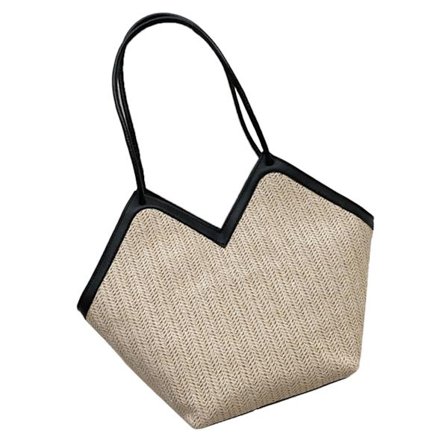 Stor Strå Læder Skuldertaske til Kvinder Klassisk Sort Tote Håndtaske