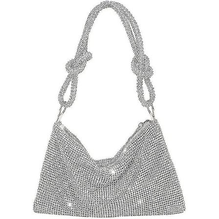 Aftonväska, damknut handtag strass afton clutch väska (silver)
