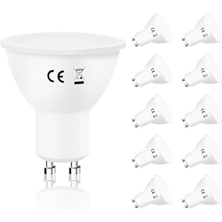 NETTLIFE 10-pack GU10 LED-lampor Kallvitt 6W 5000K LED-lampa Ersätter 60W Energibesparing 110° Strålvinkel Ej Dimbar Förpackning