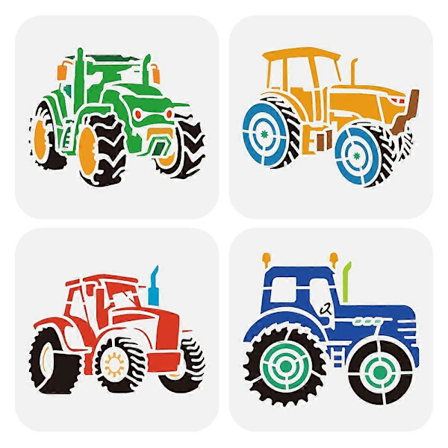 1Sett 4 stk 4 Stiler PET Hul Tegne Maleri Maler Stensiler for DIY Scrapbook Fotoalbum Traktor 150x150mm 1 stk/stil