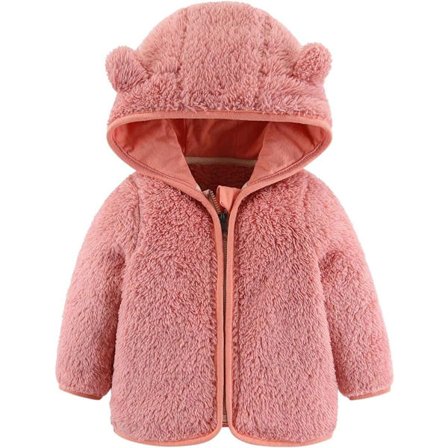 Unisex Baby Vinterfrakke med hætte og bjørneører Fleece Tykke Jakker med Lynlås til Nyfødte Drenge og Piger Varmt Overtøj Størrelse 80 til Kolde 