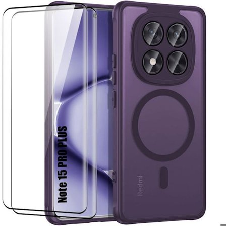 Cover + 2 Glaser Dyppet til Xiaomi Redmi Note 15 Pro Plus 5G - med Kamerabeskyttelse - Lilla