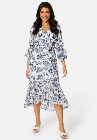 Happy Holly Danessa midi Puff Sleeve Dress Blue / Patterned Klær