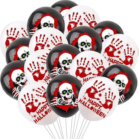 12st Halloween Latexballonger - Black Skull White Palms Party Decor