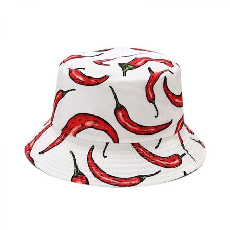 Söt Bucket Hat Strandfiskarehatt för Kvinnor, Vändbar Dubbelsidig Unisex (Chili-Vit)