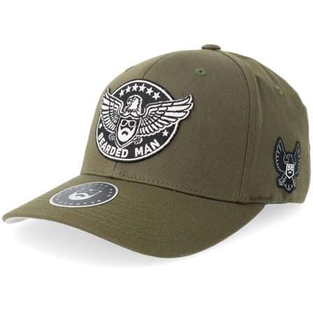 Bearded Man - Grön flexfit Keps - Eagle Logo Wooly Combed Olive Flexfit @ Hatstore