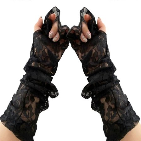 Tyttöjen pitsihihat koristeltu häätanssiin valkoiset läpikuultavat pitsi tanssiin hääpitkät hihat suuri kukka musta