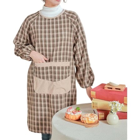 Forkle med lommer og lange ermer for kvinner, for maling/negleterapeut/kunst/håndverk/oppvask, One Size, Brun