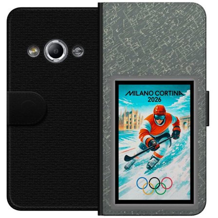 Kompatibel Tegnebogsetui til Samsung Galaxy Xcover 3 Curling illustration med spillere og sten på isen, Milano Cortina 2026, snedækkede stænk og ol