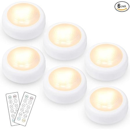 Puck-lys med fjernkontroll, dimbart trykklys batteridrevet med timer, justerbart dagslys og varmt hvitt klistremerke nattlys