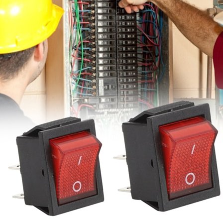 5 stk. vippekontakt 16A 250V 4-benet med rødt lys Industriel kontroltilbehør 31 x 25 mm