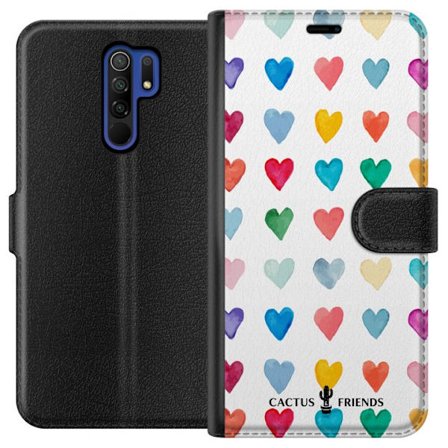 Kompatibel Tegnebogsetui til Xiaomi Xiaomi Redmi 9 Cactus and Friends - Watercolor Love Grid