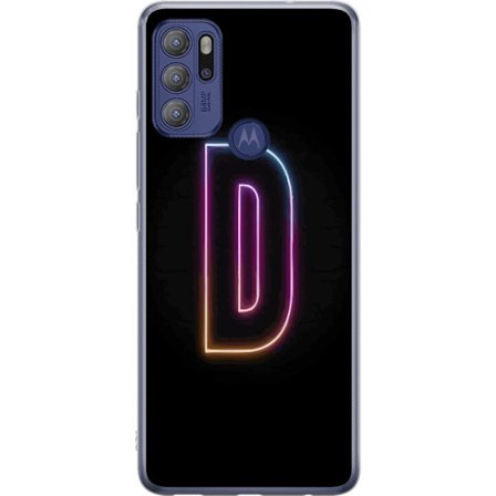 Kompatibel Mobilcover til Motorola Motorola Moto G60S Minimalistisk neonbogstav D i farveskiftende lys mod sort baggrund i moderne digital design