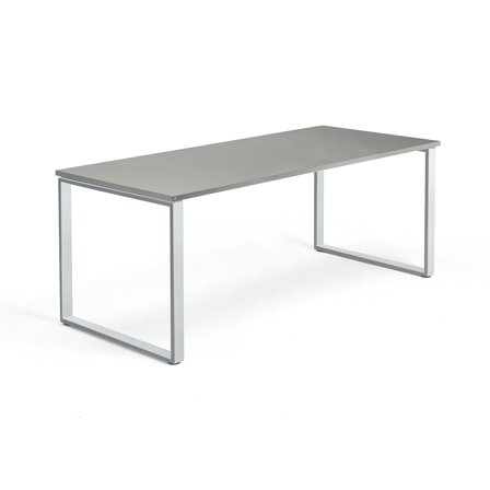 Schreibtisch QBUS, O-Gestell, 1800 x 800 mm, Gestell silber, hellgrau