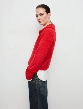 Mango Cardigan With Shirt Collar - Red - L