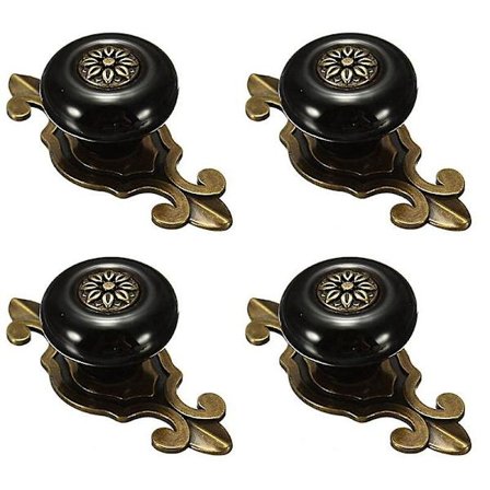 4x Vintage Keramiske Dørknotter Skuffskap Garderobe Trekk Håndtak Svart+bronse