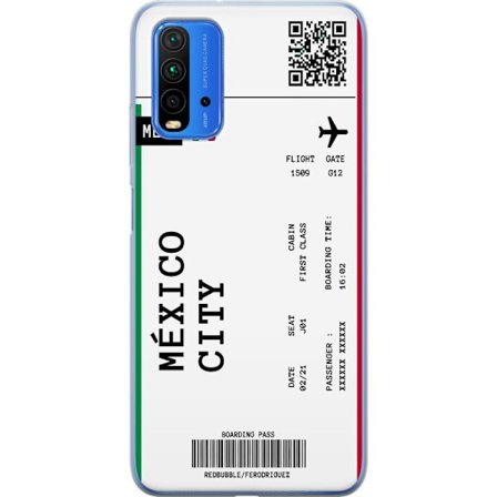 Kompatibel Mobilcover til Xiaomi Xiaomi Redmi Note 9 4G Mexico City boarding pass design med flyoplysninger, flag og QR-kode. Rejseinspireret motiv pe