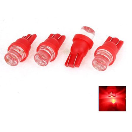 T10 w5w 4-pack LED-lampor med 1 st Flux-chip, röda, 12V DC.