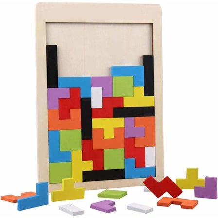 Tre Tetris-puslespill i tre, 40-delt puslespill i tre, pedagogisk leketøy for barn, puslespill med hjernespill, byggeklosser, pedagogisk gave til 