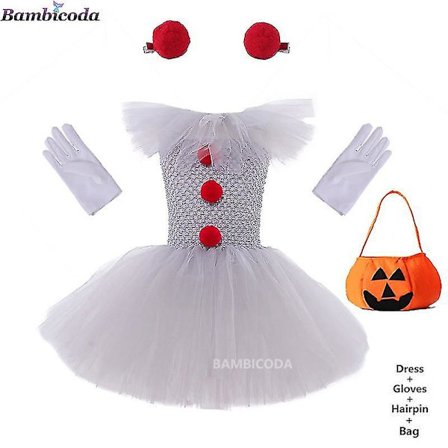 Grå piger Halloween kostume Tutu-kjole Skræmmende klovne børn Karnevalsfest Cosplay-tøj Børn T