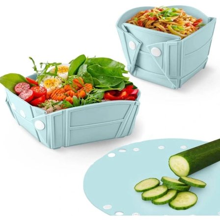 Multifunktionell Hopfällbar Silikonskål, Tallrik, Mugg och Skärbräda för Camping, Vandring, Hemma, Kontor & Resor (BLÅ)