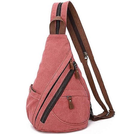 Canvas Sling Bag - Liten Crossbody Ryggsekk Skulderveske Casual Daypack Ryggsekk for Menn Kvinner Utendørs Sykling Vandring Reise, rustrød