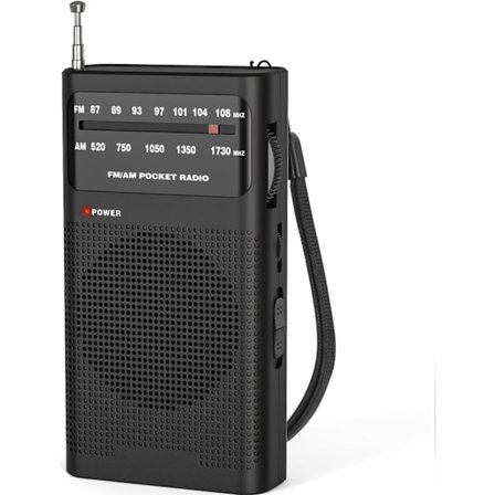Liten Radio, Portabel FM/AM Radio, Fickradio med Batteri, Utmärkt Mottagning och Ljudkvalitet, Svart