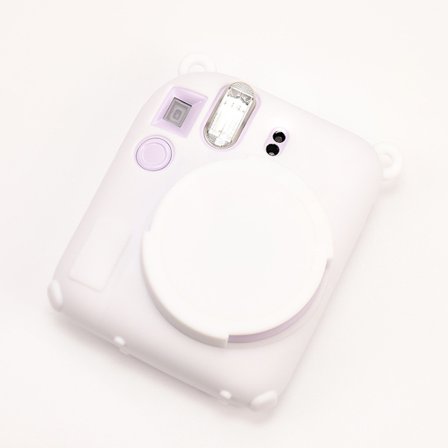 Kotelo Instant Mini 12 -kameralle, pehmeä kumisuojus irrotettavalla linssinsuojuksella, rannehihna (valkoinen)