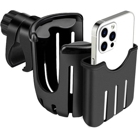 Pram Cup Holder, Universal Coffee Bottler Holder with Phone Holder Organizer for Stroller, Pushchair, Buggy, Bike, Wheelchair, Walker (Black-Style 2)