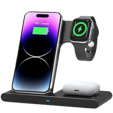 Trådløs Ladestasjon for Flere Enheter: 3 i 1 Rask Mobiltelefonlader Stativ for Apple-Produkter iPhone 14 13 12 11 Pro Max XS XR X 8 Plus Svart