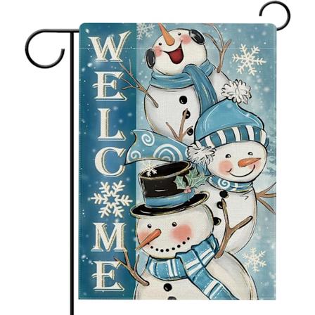 Velkommen Vinter Snemand Haveflag Dobbeltsidet, Blå Snefnug Sneet Dekorativ Have Udendørs Hjem Lille Dekoration
