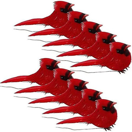 10 Pak Røde Kardinaler Pynt Jule Kardinal Fugle Klip