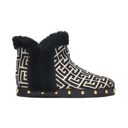 Balmain, Tosca Lined Slippers in Monogram Canvas Czarny, Kobieta, Rozmiar: 36 EU