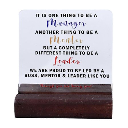 Johtajan lahja, paksu, kirkas akryylinen puupohja, merkitykselliset sanat, johtajan toimistosisustus mentorille