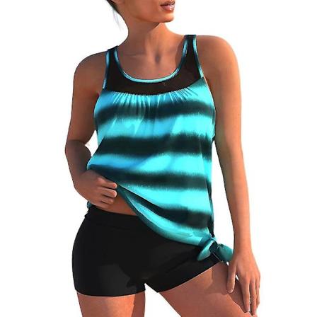 Stilig Tankini-sett for kvinner med boyshorts - Perfekt badetøy for strand og basseng L Lake Blue