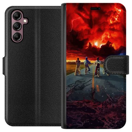 Yhteensopiva Lompakkokotelo Samsung Galaxy A14 5G Stranger Things -inspiroima tiedeplasti juliste, jossa on pyöräileviä lapsia, dramaattinen taivas ja