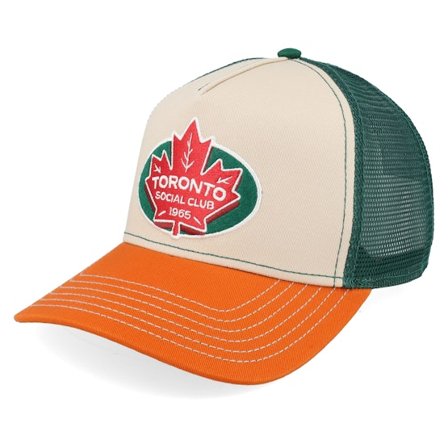 JJ Hats - Beis trucker Gorra - Toronto Social Club Khaki/Green/Orange A-Frame Trucker @ Hatstore