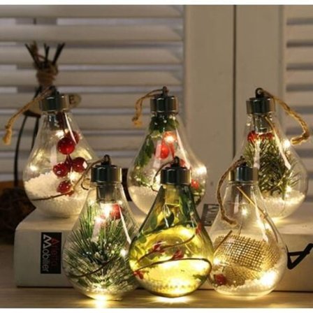 6-pakke gjennomsiktige LED-julekuler, hengende pynt til juletre, bursdag, bryllup