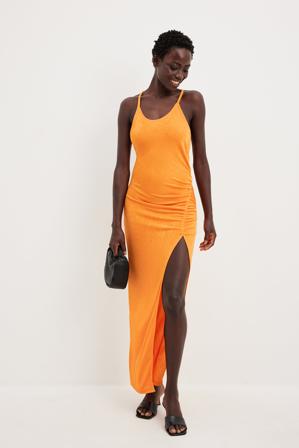 Picked by Hanna Schönberg Robe à bretelles et fente haute - Robes moulantes - Orange - Large
