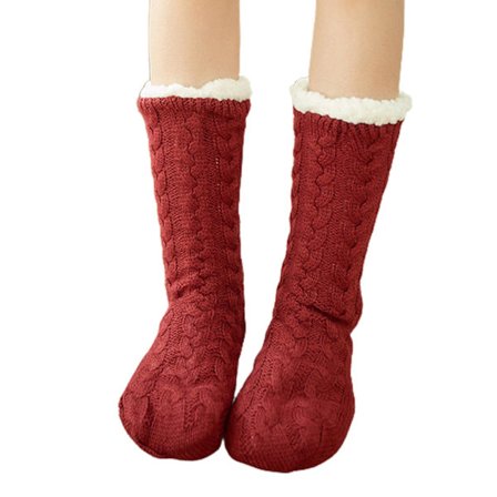 Kvinder Vinter Varme Tykke Strikkede Plysforet Sutsko Strømper Ensfarvet Chunky Kabel Hæklede Bløde Fuzzy Hyggelige Sove Strømper