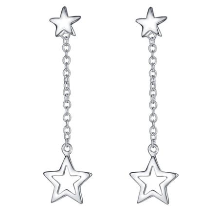 Långa Silver Örhängen Med Hängande Stjärna / Star Silver