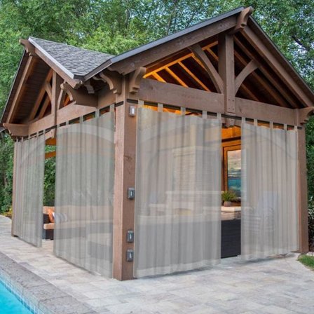 Lysdæmpende Gardin med Lysegrå Stropper Vandtæt Sæt af 2, 132x213cm, Uden Snor, Dyresikkerhed, Beskyttelse til Pergola, Gazebo