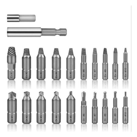 22-delad skadad skruvextraktorsats, bitsdrivare och borttagningsverktyg för trasiga bultar från rotade skruvextraktorer med magnetisk bitshållare och 
