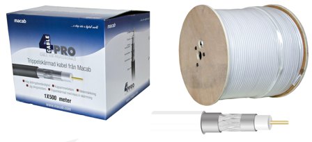 Televes RG-6T Koaksialkabel 1,0/4,6 mm, trippelskjermet 500 m, Stikkontakter & kabler