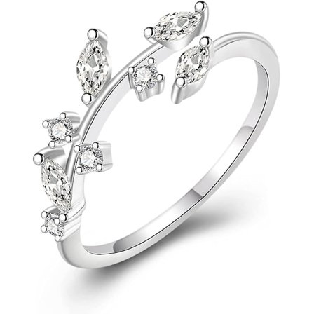 Sølvringe - S925 Sølv Justerbare Åbne Olivenbladringe Med Cubic Zirconia Piger Kvinder Smykker Gave