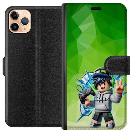 Kompatibelt Lommeboketui til Apple iPhone 11 Pro Max Roblox-inspirert gamerfigur med headset, håndkontroll og energiske effekter mot grønn bakgrunn