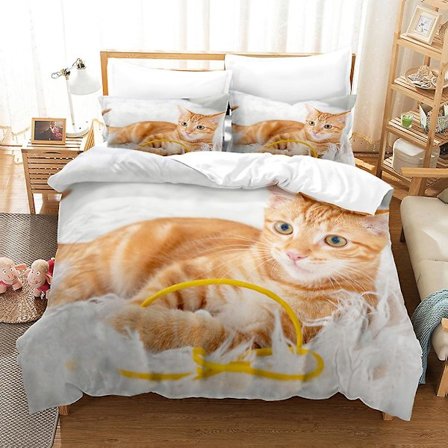 C6 Cat Cover Printed Sängkläder Set Påslakan Quilt Cover Örngott